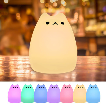RGB-LED-Nachtlicht für Kinder, Kätzchen, Katze, USB wiederaufladbar, 16 Farben, Silikon-Touch, Weiß