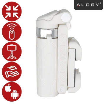 Selfie Stick Mini Tripod stabilny kompaktowy lekki Kijek do Selfie i Statyw Rozkładany 360° z Pilotem Bluetooth 10m, Stojak do Zdjęć i Nagrywania, Alogy FlexiShot™ Biały