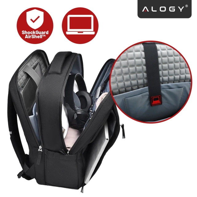 Alogy UrbanPack Pro™ Business-Rucksack für 15-16"-Laptops – Wasserdicht, stoßfest, mit Flaschenfach und Gepäckgurt – Schwarz