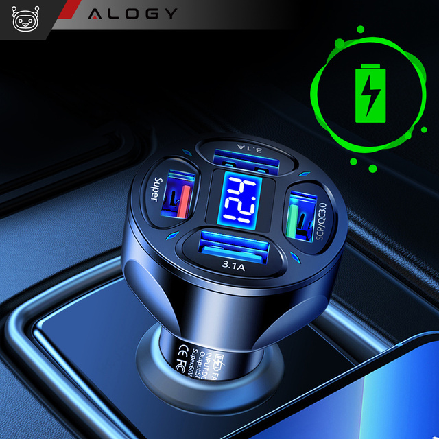 Автомобільний зарядний пристрій 4x USB QC 3.0 66W швидкий потужний для телефону Alogy Car black