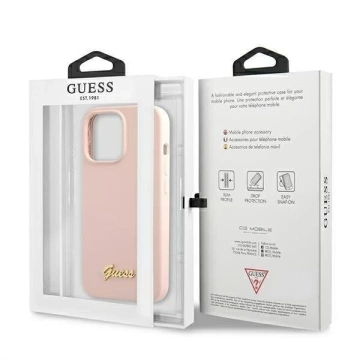Guess GUHMP13LLSLMGLP iPhone 13 Pro / 13 6,1" jasnoróżowy/light pink Hardcase Silikon Script Gold Logo Magsafe