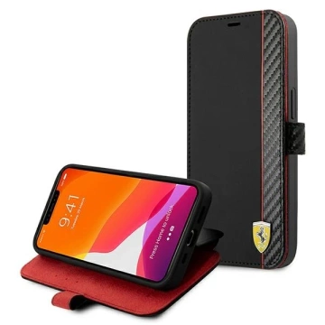 Puzdro na telefón Ferrari iPhone 13 mini 5,4" black/black book On Track Carbon Stripe