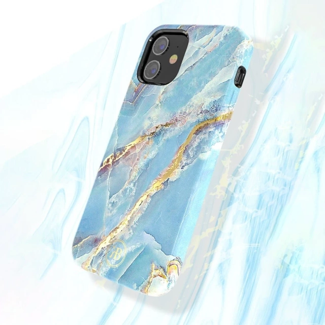 Elegantní kryt Kingxbar Marble Series s potiskem mramoru iPhone 12 mini bílý modrý