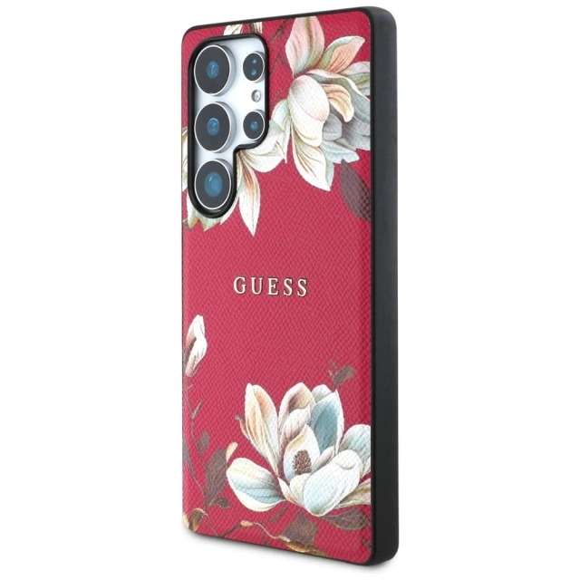 Etui Guess Grained Flower MagSafe do Samsung Galaxy S25 Ultra Fuksja