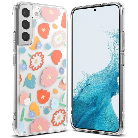 Ringke Fusion Design Armor Case Cover with Gel Frame for Samsung Galaxy S22 (S22 Plus) Transparent (Floral) (F593R31)