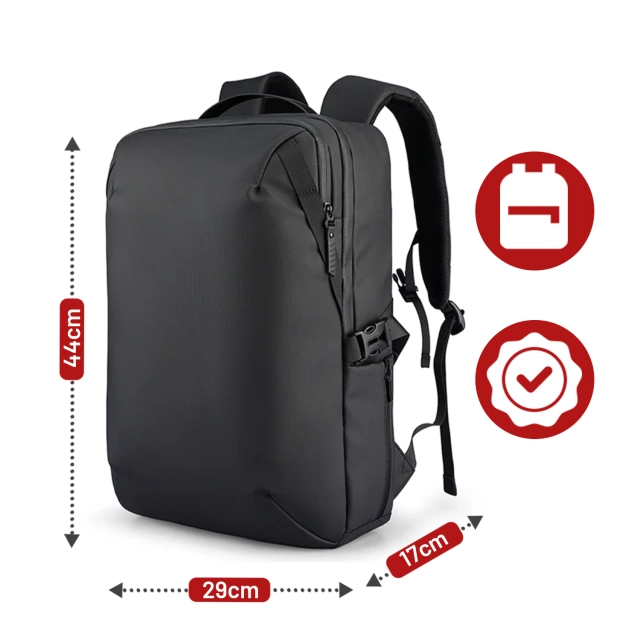 Mark Ryden 15,6" Laptop-Reiserucksack, wasserdicht, 21 l Fassungsvermögen, mit Schlüsselanhänger und Pfeife, 44 x 29 x 17 cm – Schwarz