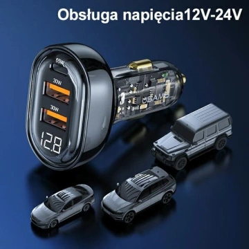 USAMS Nabíjačka do auta 2xUSB 1xUSB-C 125W Fast Charge transparentná čierna CC158CC01 (US-CC158)