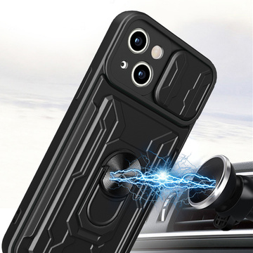 Pouzdro Alogy Camshield Stand Ring Wallet Case s ochranou fotoaparátu a slotem na kartu pro Apple iPhone 14 Black Glass