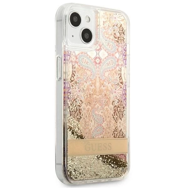 Guess GUHCP13SLFLSD iPhone 13 mini 5,4" Złoty/Gold Hardcase Paisley Liquid Glitter