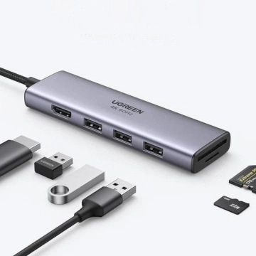 Ugreen 6in1 multifunctional USB HUB Type C - 3x USB 3.2 Gen 1 / HDMI 4K 60Hz / SD and TF card reader gray (60383 CM511)