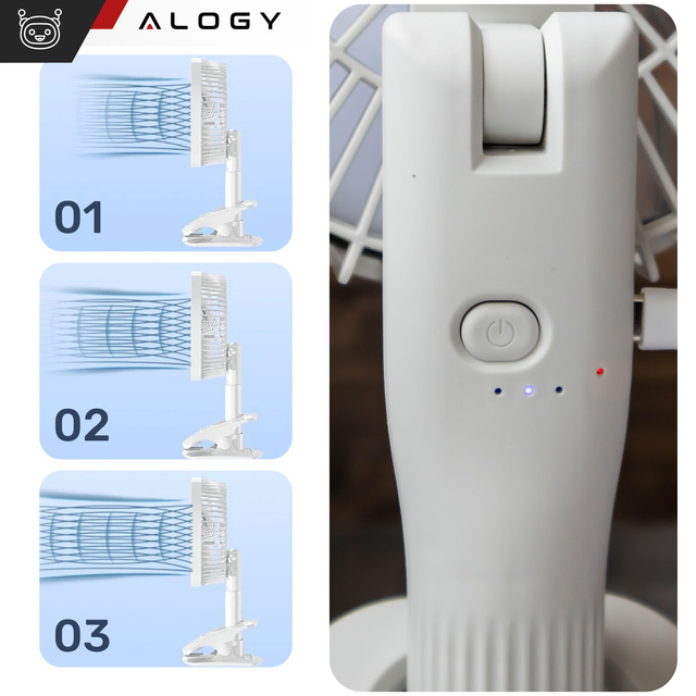 Fan Desk Fan Standing Small Circulator with Clip Cordless Handheld 500mAh USB-C Alogy White
