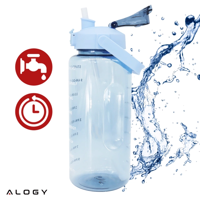 Large glass bottle water bottle drinking drinks Alogy Motivational measuring cup 1l 1000ml silicone case Olive
