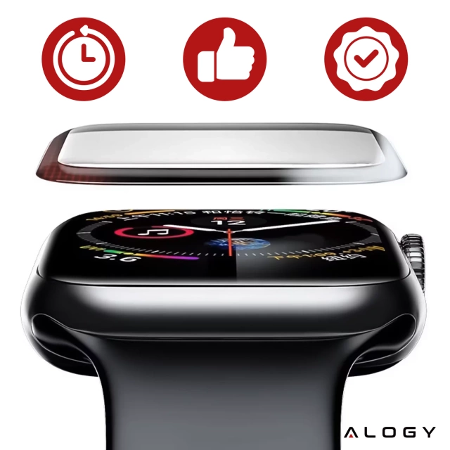2x Гібридне скло для Apple Watch 10 42 мм Alogy 3D Glass з чорною рамкою