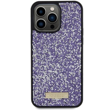 Etui Guess GUHCP15XPFGSBSP pro iPhone 15 Pro Max 6,7" fioletoowy/fialové pevné pouzdro s drahokamenovým kovovým logem