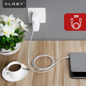 Napájací adaptér pre Apple MacBook Alogy Univerzálny nabíjací kábel 2m USB-C na USB-C Rýchlonabíjací PowerDelivery PD 61W Biely