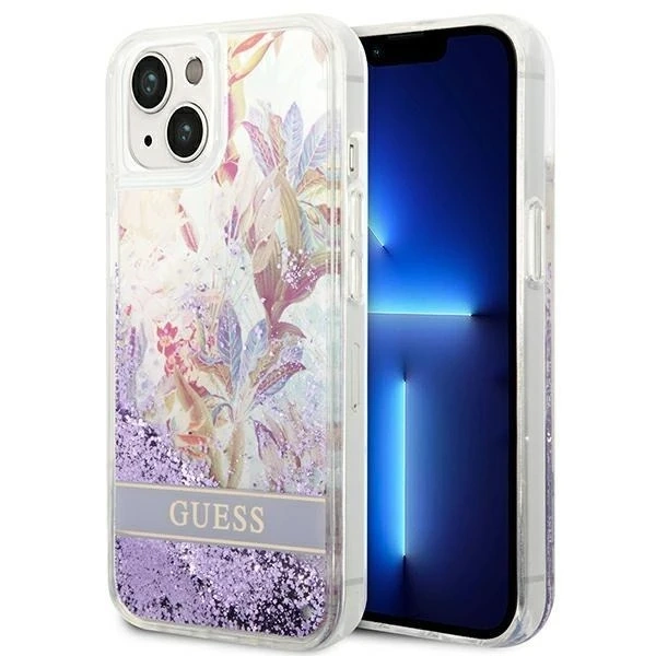 Etui Guess GUHCP14MLFLSU für Apple iPhone 14 Plus 6,7" fioletowy/lila Hardcase Flower Liquid Glitter