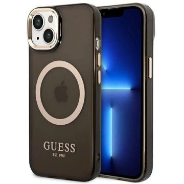 Etui Guess GUHMP14SHTCMK für Apple iPhone 14 6,1" Czarny/Black Hard Case Gold Outline Translucent MagSafe