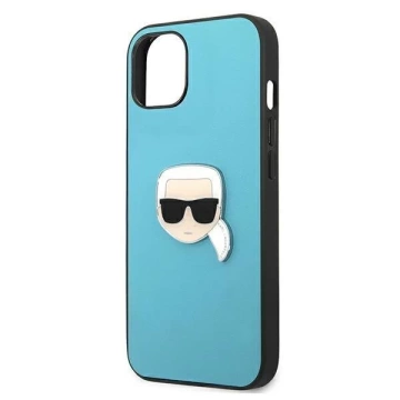 Karl Lagerfeld KLHCP13SPKMB iPhone 13 mini 5,4" niebieski/modré pevné puzdro Kožené Ikonik Karl`s Head Metal