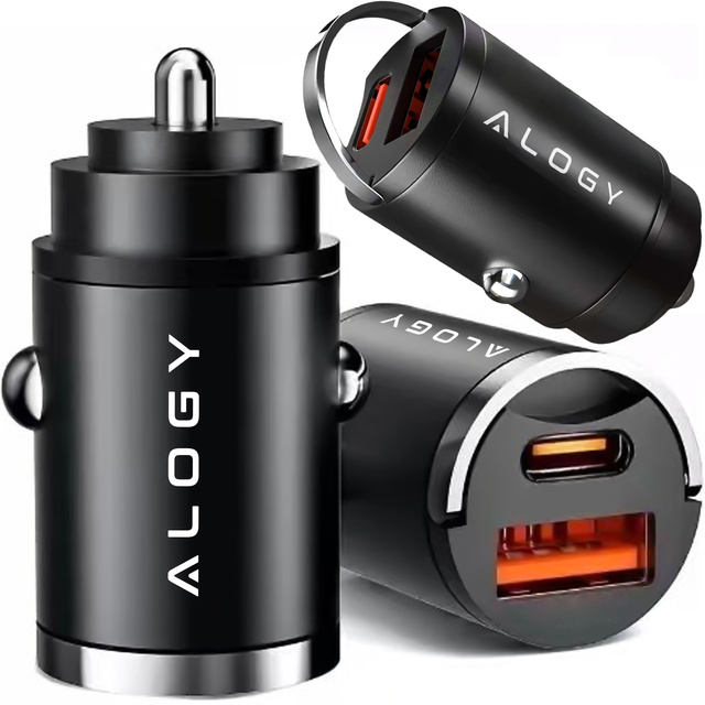 Nabíječka do auta USB QC 4.0 USB-C Typ C PD 30W Rychlá Výkonná pro Alogy Autotelefon Černá