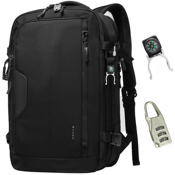 Bange Waterproof Backpack for Laptop 15.6" City Travel Expandable 55 x 35 x 21-27 cm for Airplane Men's Women's Padlock Code Compass Bottle Holder Black