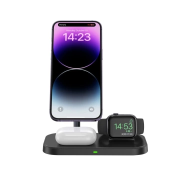 Бездротовий індуктивний зарядний пристрій QI15W-A22 3IN1 Magnetic MagSafe Wireless Charger Black для iPhone/AirPods/Watch White