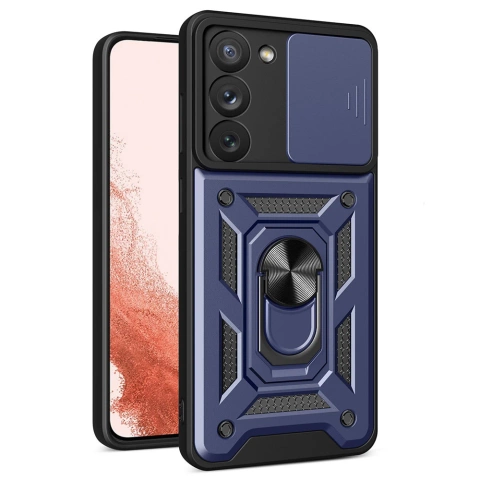 Ochranné puzdro Hybrid Armor Camshield pre Samsung Galaxy S23 s krytom fotoaparátu modrej farby