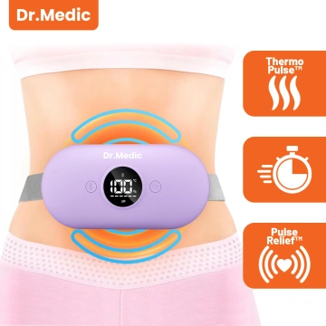Pas Grzejący z Masażerem na okres i plecy - przeciwbólowy, ciepło + wibracje, 6 poziomów intensywności, akumulator 1800 mAh - Dr.Medic ThermoPulse™ Fioletowy