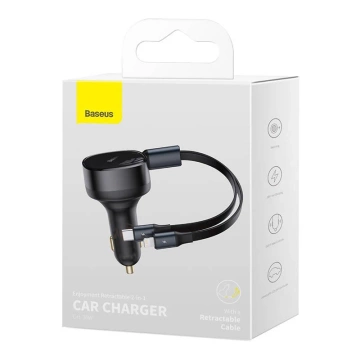 Autonabíjačka Baseus Enjoyment s USB-C Lightning 3A, 30W káblami (čierna)