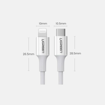 Ugreen kábel USB typu C - Lightning MFI 1m 3A 18W biely (10493)