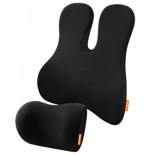 Autopolštář 2 v 1 s masáží a vyhříváním – ergonomická opora pro krk, šíji, záda a bederní oblast, elektrický masážní přístroj s vibracemi pro řidiče a spolujezdce – Dr.Medic RelaxTherapyHeat™