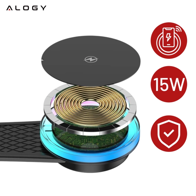 Alogy Car Holder for MagSafe with 2-in-1 Inductive Charging 15W Black