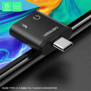 Adaptér Denmen USB-C Jack 3,5 mm HF typu C, čierny hliník