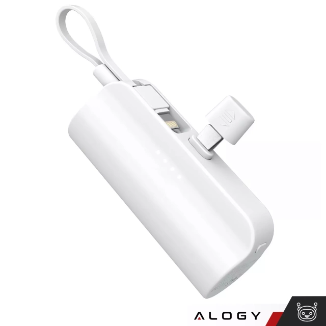 PowerBank 5000mAh Alogy power bank кишеньковий невеликий зовнішній зарядний пристрій Power Bank USB-C і Lightning White