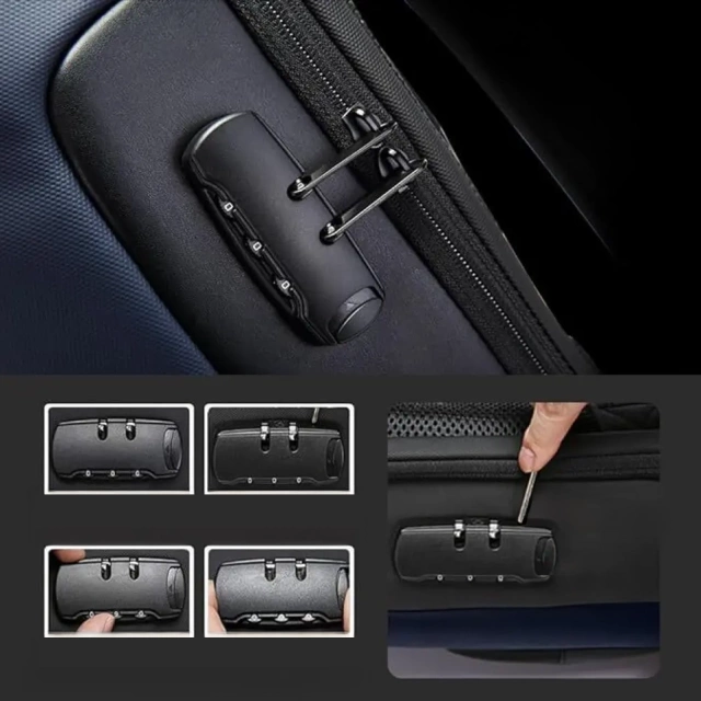 Bange Wasserdichter Diebstahlsicherer Rucksack für 15,6"-Laptops, ideal für Stadtreisen, 48 x 30 x 16 cm, für Arbeit und Flugreisen, für Damen und Herren, mit USB-Anschluss und Zahlenschloss, Marineblau