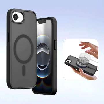 Čierny kryt Dux Ducis Lawa pre iPhone 16e s čiernym peňaženkou MagSafe