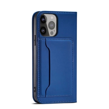 Magnet Card Case etui do iPhone 13 Pro pokrowiec portfel na karty kartę podstawka niebieski