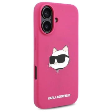 Puzdro Karl Lagerfeld pre iPhone 16 6,1" ružové/fuchsiové pevné puzdro Silicone Choupette Head Print MagSafe