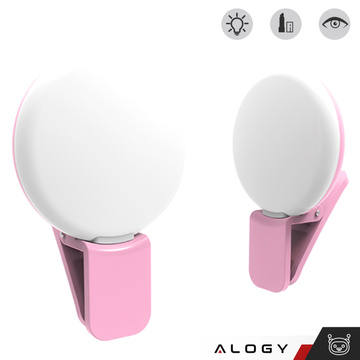 Alogy Mini Selfie Ring LED svetelný klip na nahrávanie klipov do telefónu Ružový