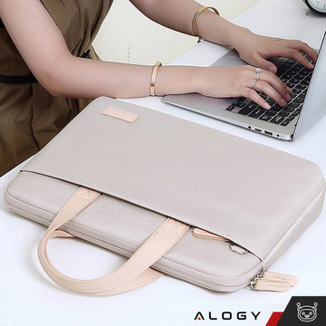 Men's and women's shoulder briefcase bag for laptop tablet 15.6 inch fabric travel cover Alogy Beige