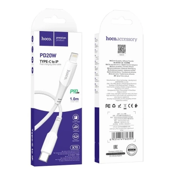 Prepojovací kábel HOCO Typ C na Lightning X70 1m biely PD 20W 3A nylonový opletený