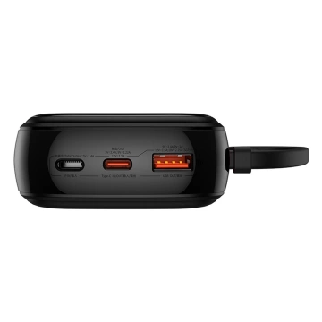 Baseus Qpow Pro 20000mAh 22.5W Powerbank with built-in USB-C cable and display - black