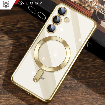 Pouzdro pro Samsung Galaxy S24 Mag Safe Glamour Case Ring pouzdro s ochranou fotoaparátu Alogy Gold transparentní