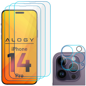Alogy Glass Pack 3x Tvrdené sklo na displej 9h Sklo na objektív pre Apple iPhone 14 Pro