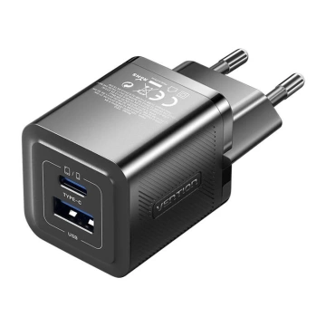 Зарядний пристрій Vention FEQB0-EU USB-C USB-A GaN 30 Вт, чорний