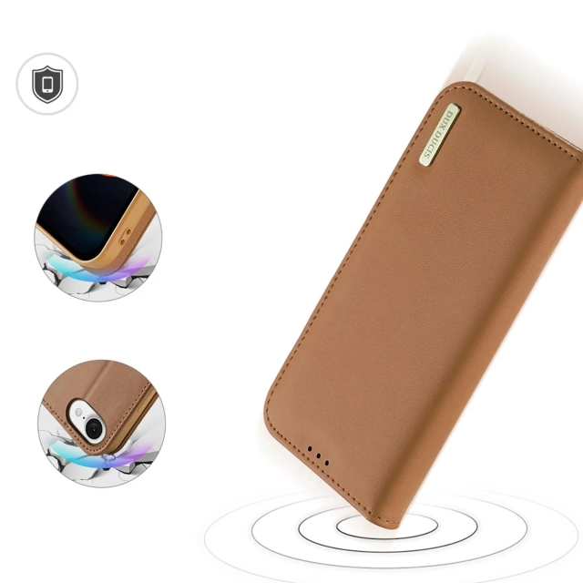 iPhone 16e Dux Ducis Hivo Protective Case with Flip and RFID Protection - Brown