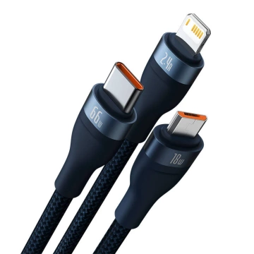 Kabel USB 3w1 Baseus Flash Series, USB-C micro USB Lightning, 66W, 1.2m (niebieski)