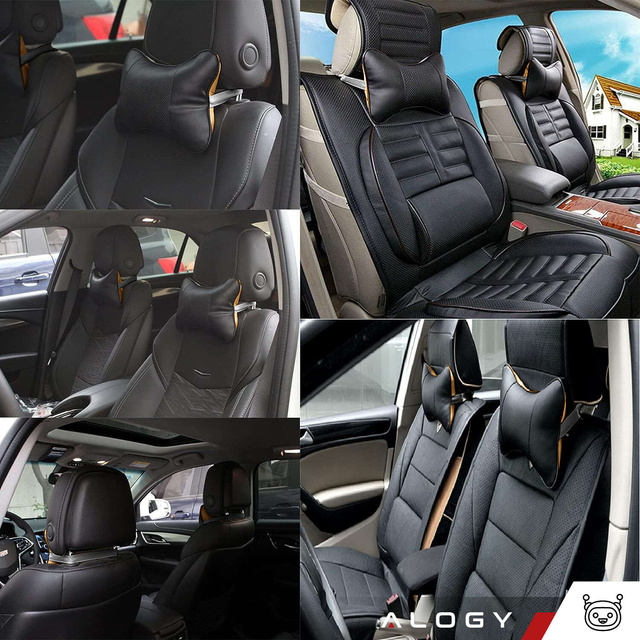 Profiled car neck pillow for the headrest of the car, comfortable soft eco-leather Alogy Black