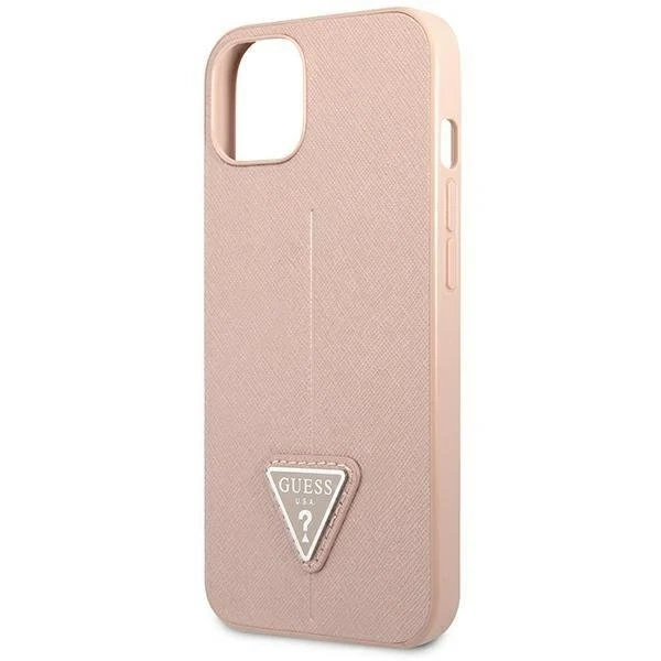 Puzdro Guess GUHCP14MPSATLP pre Apple iPhone 14 Plus 6,7" ružovo-ružové pevné puzdro SaffianoTriangle Logo