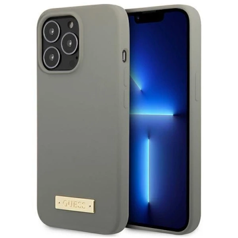 Etui Guess GUHMP13XSPLG pro Apple iPhone 13 Pro Max 6,7" szary/šedé pevné pouzdro Silikonová deska s logem MagSafe