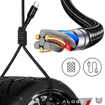 Kabel USB-C typu C silný rychlý 60W PD 2M pro iPhone 15/Pro/Max nylonový kabel Alogy Black